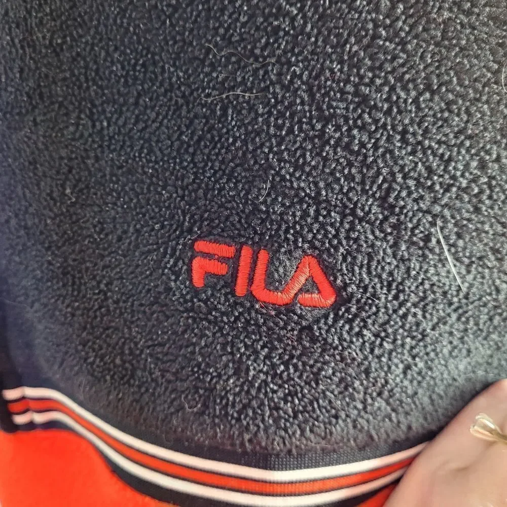 VINTAGE 90s fleece FILA black‎ and red color block quarter zip jacket unisex XL